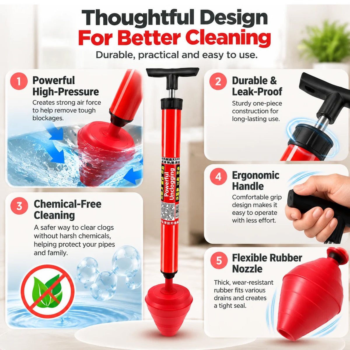 🚽High Pressure DrainCleaner - Powerful Toilet &Sink Clog Remover Tool
